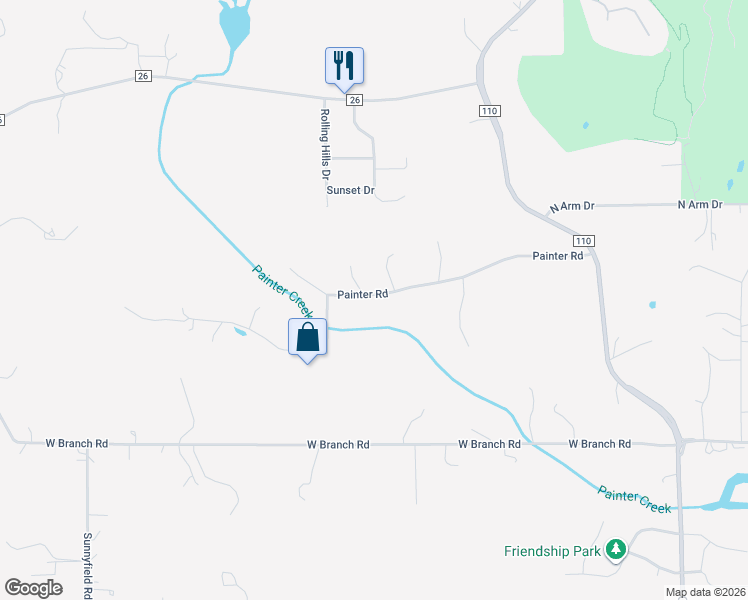 map of restaurants, bars, coffee shops, grocery stores, and more near 6105 Painter Road in Mound
