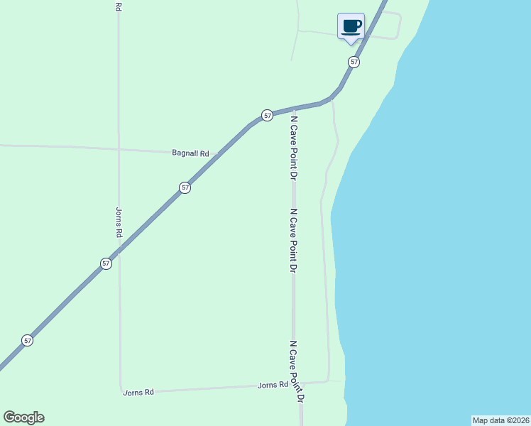 map of restaurants, bars, coffee shops, grocery stores, and more near 6103 North Cave Point Drive in Sturgeon Bay
