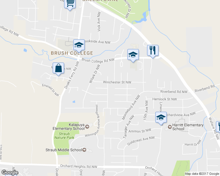 map of restaurants, bars, coffee shops, grocery stores, and more near 2378 Westminster Avenue Northwest in Salem