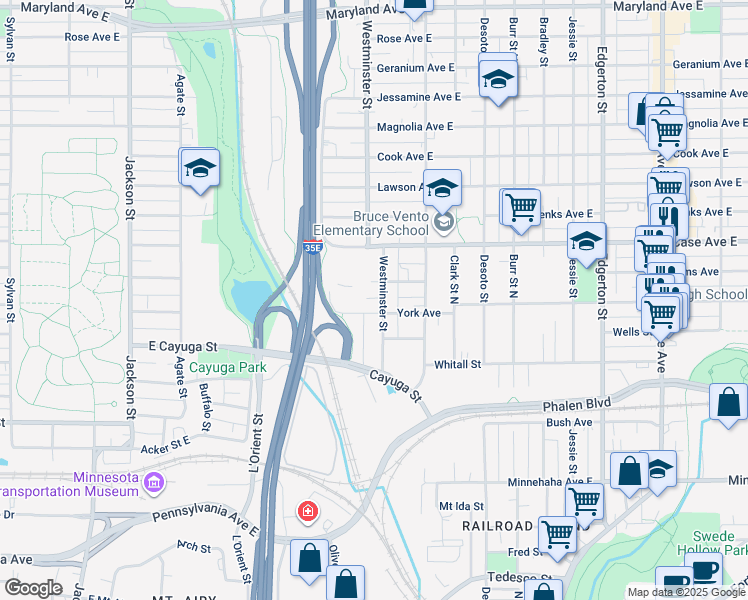 map of restaurants, bars, coffee shops, grocery stores, and more near 906 Westminster Street in Saint Paul