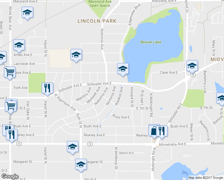 map of restaurants, bars, coffee shops, grocery stores, and more near 2181 Nortonia Avenue in Saint Paul