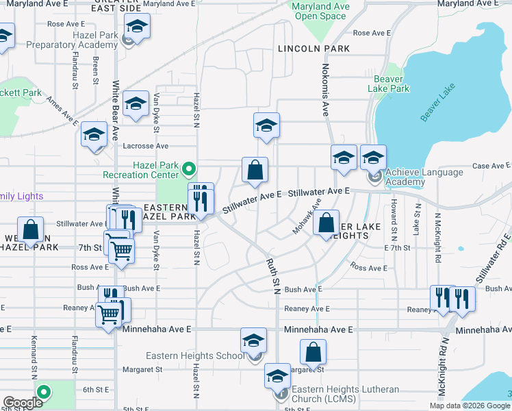 map of restaurants, bars, coffee shops, grocery stores, and more near 903 Iroquois Avenue in Saint Paul