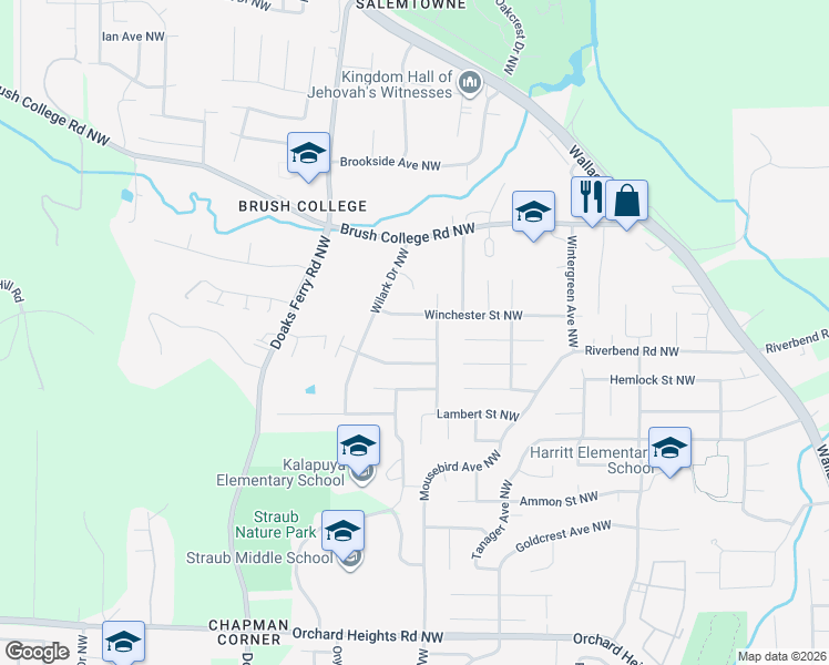map of restaurants, bars, coffee shops, grocery stores, and more near 1937 Wimbledon Court Northwest in Salem