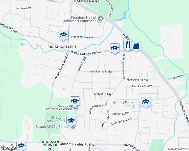 map of restaurants, bars, coffee shops, grocery stores, and more near 2378 Westminster Avenue Northwest in Salem