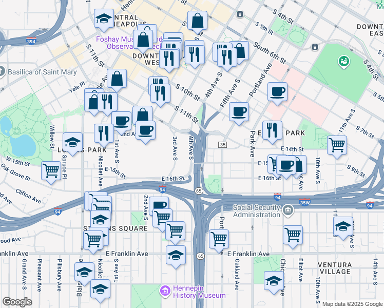 map of restaurants, bars, coffee shops, grocery stores, and more near 1501 4th Street Northeast in Minneapolis