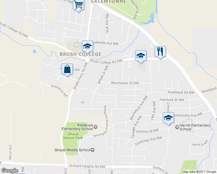 map of restaurants, bars, coffee shops, grocery stores, and more near 1947 Wimbledon Court Northwest in Salem