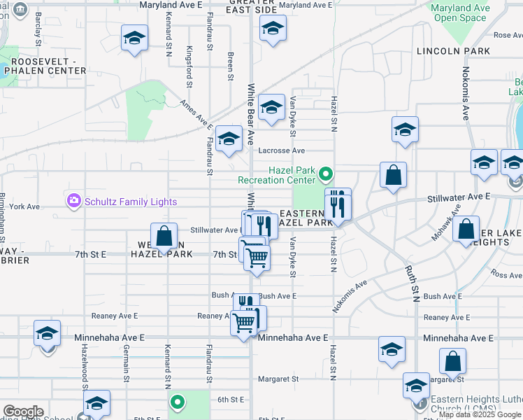 map of restaurants, bars, coffee shops, grocery stores, and more near 1808 York Avenue in Saint Paul
