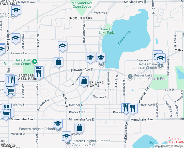 map of restaurants, bars, coffee shops, grocery stores, and more near 2181 Nortonia Avenue in Saint Paul