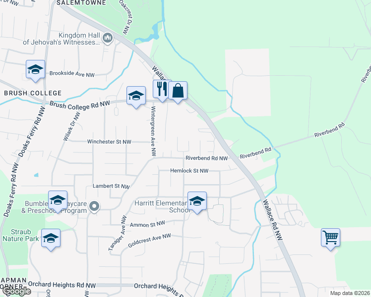 map of restaurants, bars, coffee shops, grocery stores, and more near 2415 La Jolla Court Northwest in Salem
