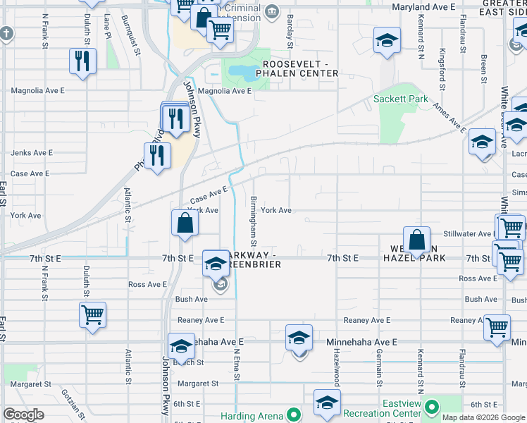 map of restaurants, bars, coffee shops, grocery stores, and more near 1349 Arcade Street in Saint Paul