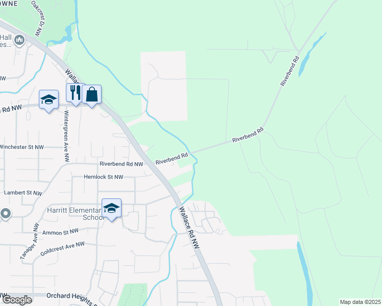 map of restaurants, bars, coffee shops, grocery stores, and more near 800 Riverbend Road in Salem