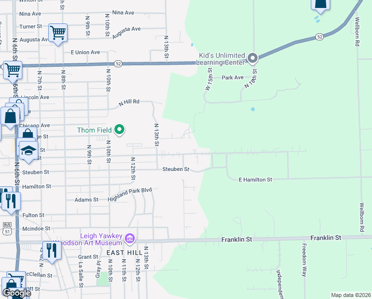 map of restaurants, bars, coffee shops, grocery stores, and more near 1402 Stark Street in Wausau