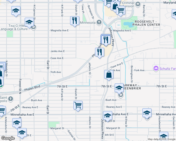 map of restaurants, bars, coffee shops, grocery stores, and more near in Saint Paul