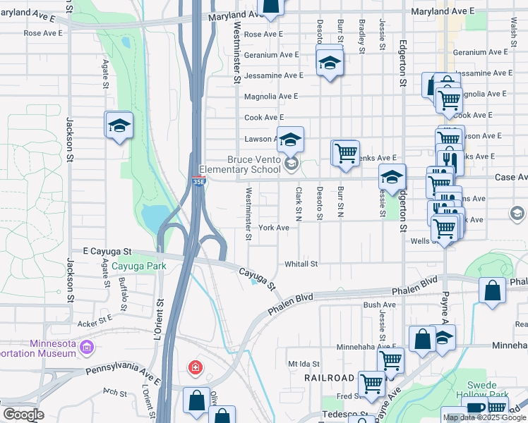 map of restaurants, bars, coffee shops, grocery stores, and more near 905 Arkwright Street North in Saint Paul