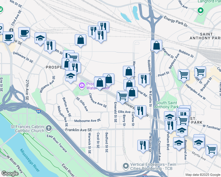 map of restaurants, bars, coffee shops, grocery stores, and more near in Minneapolis