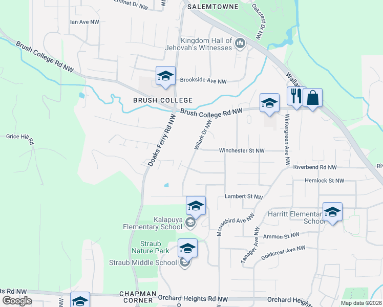 map of restaurants, bars, coffee shops, grocery stores, and more near 2356 Wilark Drive Northwest in Salem