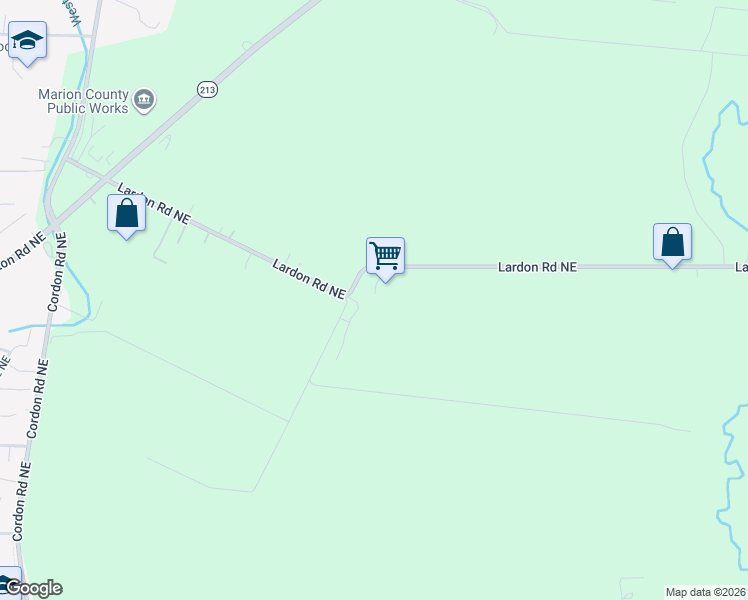 map of restaurants, bars, coffee shops, grocery stores, and more near 5650 Lardon Road Northeast in Salem