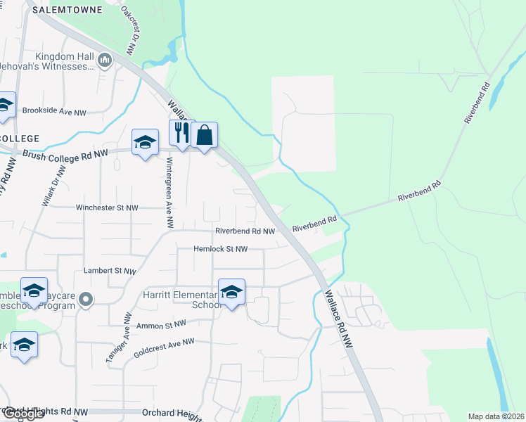map of restaurants, bars, coffee shops, grocery stores, and more near 2465 Wallace Road Northwest in Salem