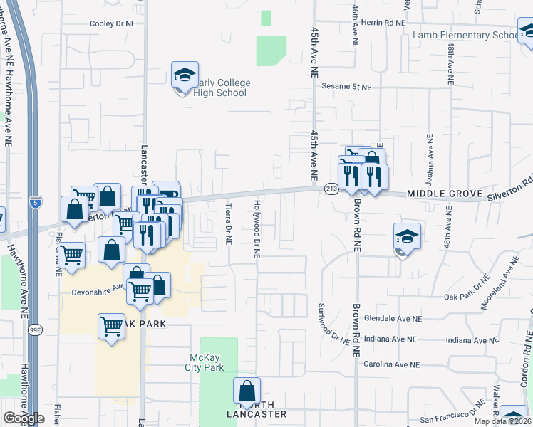 map of restaurants, bars, coffee shops, grocery stores, and more near 3260-3420 Hollywood Drive Northeast in Salem