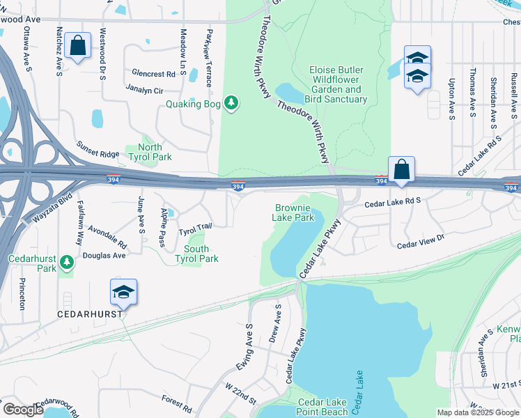 map of restaurants, bars, coffee shops, grocery stores, and more near 3701 Wayzata Boulevard in Minneapolis