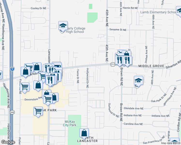map of restaurants, bars, coffee shops, grocery stores, and more near 3260-3420 Hollywood Drive Northeast in Salem