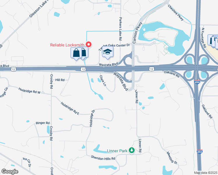map of restaurants, bars, coffee shops, grocery stores, and more near 1519 Clare Lane in Wayzata