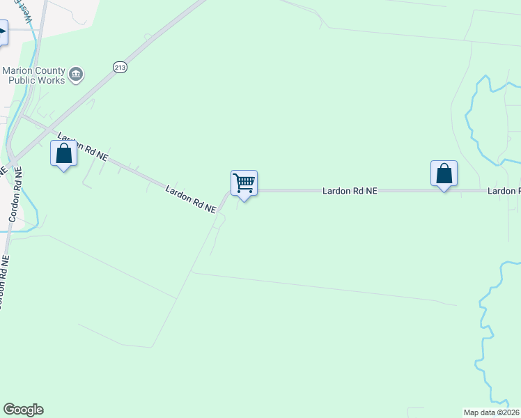 map of restaurants, bars, coffee shops, grocery stores, and more near 5650 Lardon Road Northeast in Salem