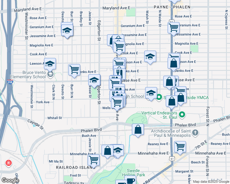 map of restaurants, bars, coffee shops, grocery stores, and more near 925 Payne Avenue in Saint Paul