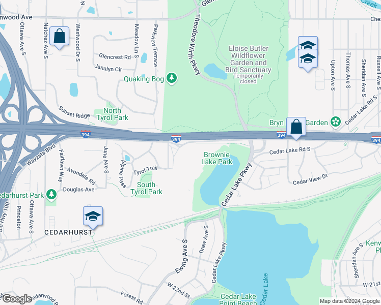 map of restaurants, bars, coffee shops, grocery stores, and more near 3701 Wayzata Boulevard in Minneapolis