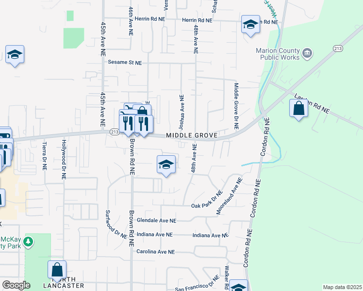 map of restaurants, bars, coffee shops, grocery stores, and more near 4875 Wyoming Circle Northeast in Salem