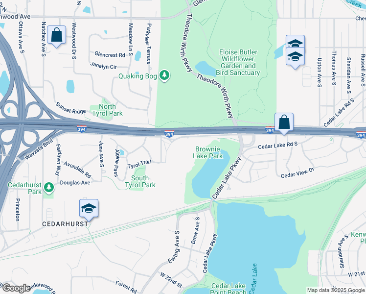 map of restaurants, bars, coffee shops, grocery stores, and more near 3701 West Wayzata Boulevard in Minneapolis