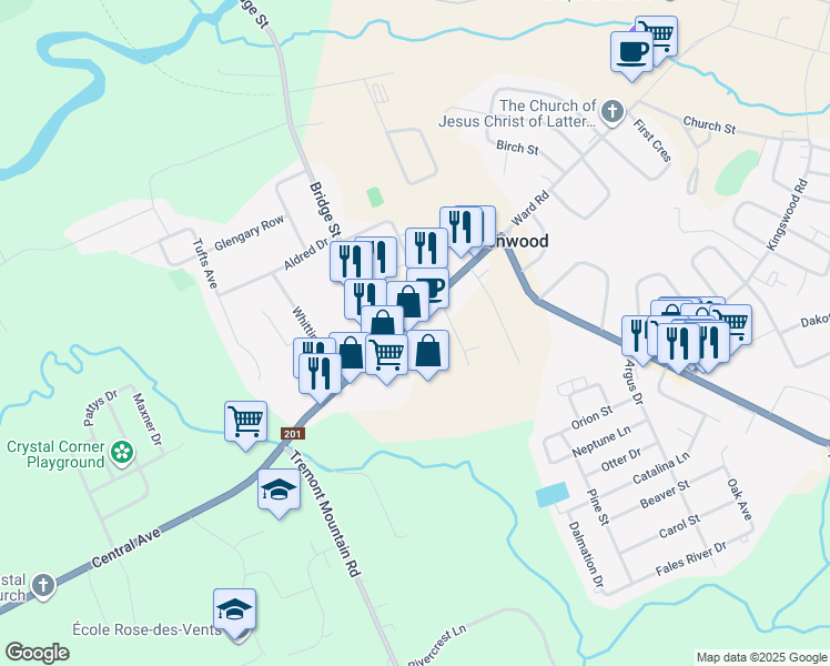 map of restaurants, bars, coffee shops, grocery stores, and more near 752 Central Avenue in Kingston