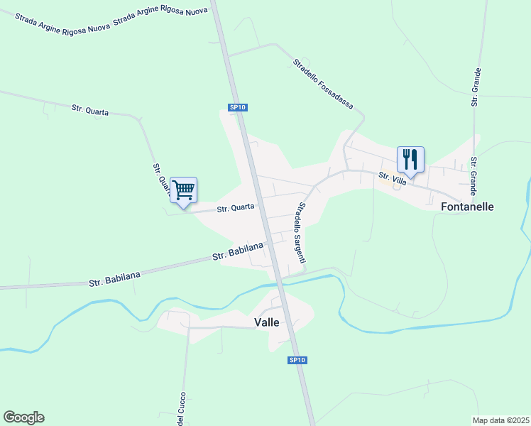map of restaurants, bars, coffee shops, grocery stores, and more near Strada Provinciale 10 in Fontanelle