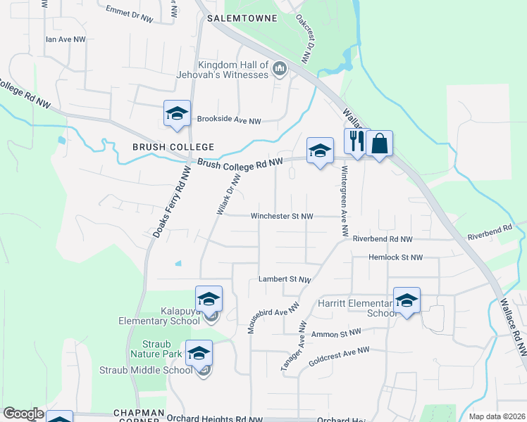 map of restaurants, bars, coffee shops, grocery stores, and more near 2478 Westminster Court Northwest in Salem