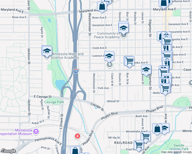 map of restaurants, bars, coffee shops, grocery stores, and more near in Saint Paul