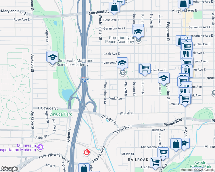 map of restaurants, bars, coffee shops, grocery stores, and more near in Saint Paul