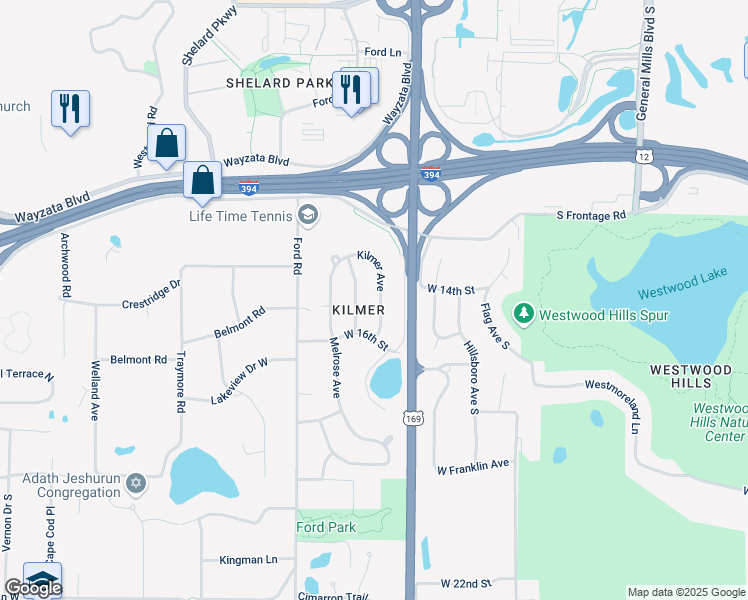 map of restaurants, bars, coffee shops, grocery stores, and more near 1344 Kilmer Avenue in Minneapolis