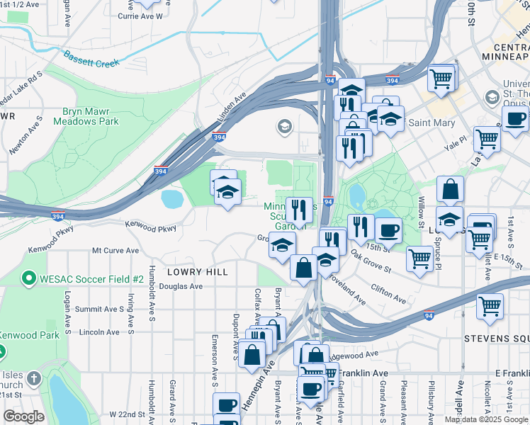 map of restaurants, bars, coffee shops, grocery stores, and more near 311 Kenwood Parkway in Minneapolis