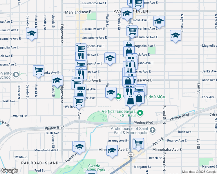 map of restaurants, bars, coffee shops, grocery stores, and more near 746 Case Avenue East in Saint Paul