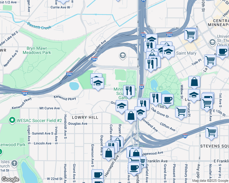 map of restaurants, bars, coffee shops, grocery stores, and more near 300 Kenwood Parkway in Minneapolis