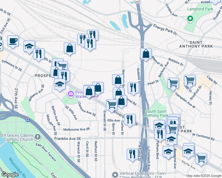 map of restaurants, bars, coffee shops, grocery stores, and more near 950 Jefferson Commons Circle in Saint Paul