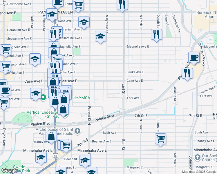 map of restaurants, bars, coffee shops, grocery stores, and more near 952 Russell Street in Saint Paul
