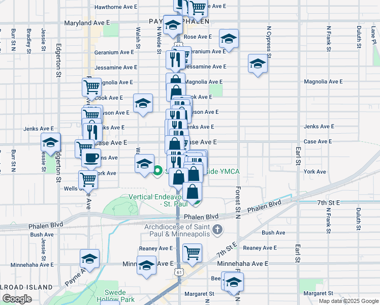 map of restaurants, bars, coffee shops, grocery stores, and more near 856 Case Avenue East in Saint Paul