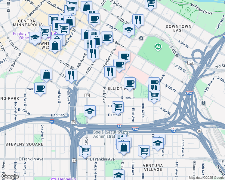 map of restaurants, bars, coffee shops, grocery stores, and more near 918 Centennial Place in Minneapolis