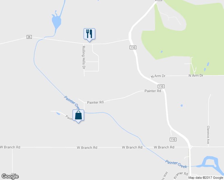 map of restaurants, bars, coffee shops, grocery stores, and more near 6070 Painter Road in Mound