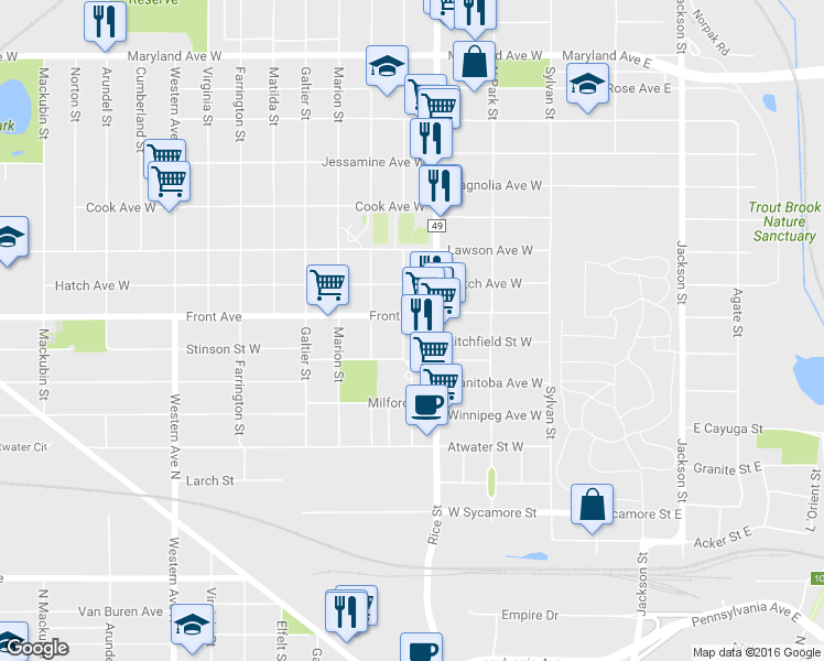 map of restaurants, bars, coffee shops, grocery stores, and more near 957 Rice Street in Saint Paul