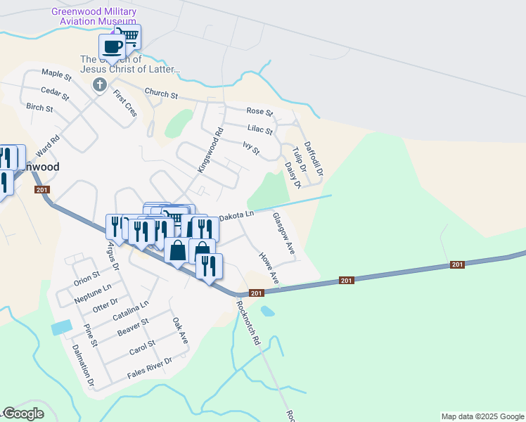 map of restaurants, bars, coffee shops, grocery stores, and more near 991 Dakota Lane in Kingston