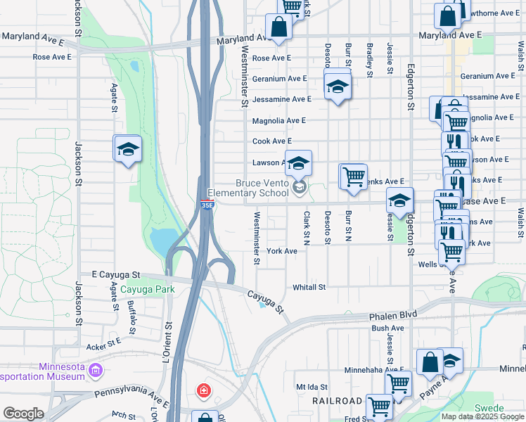 map of restaurants, bars, coffee shops, grocery stores, and more near in Saint Paul