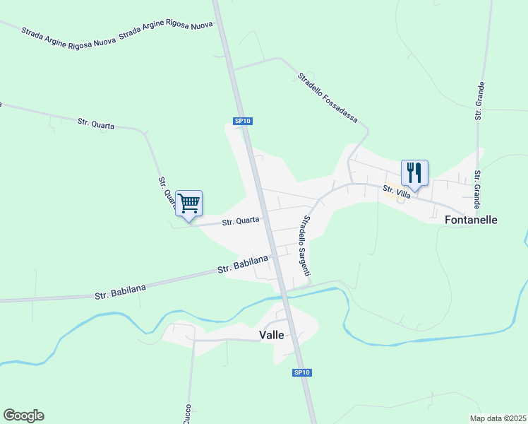 map of restaurants, bars, coffee shops, grocery stores, and more near Strada Provinciale 10 in Fontanelle