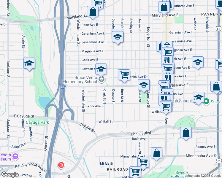 map of restaurants, bars, coffee shops, grocery stores, and more near 462 Case Avenue East in Saint Paul